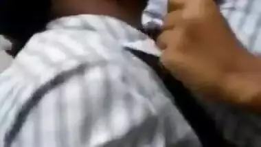 College lover on stairs