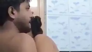 Pervert enjoys bathroom sex with his big boob GF