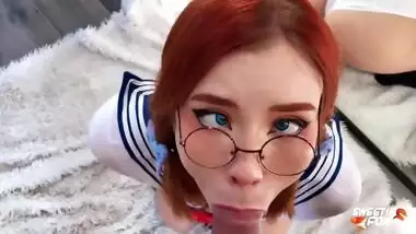 Horny Schoolgirl in Sailor Moon Cosplay Passionately Deep Sucks Cock to Cum On Face