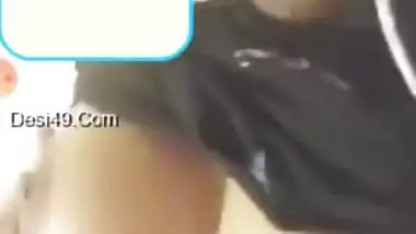 Girl with big boobies performs sex show rubbing own hard perky nipples