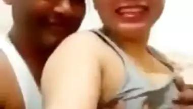 Nepali aunty take selfie video when her hubby pressing boobs with clear Nepali audio