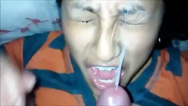 Beautiful desi innocent face covered with cum
