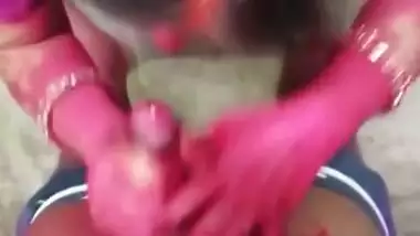 Holi color hot blowjob sex with Didi